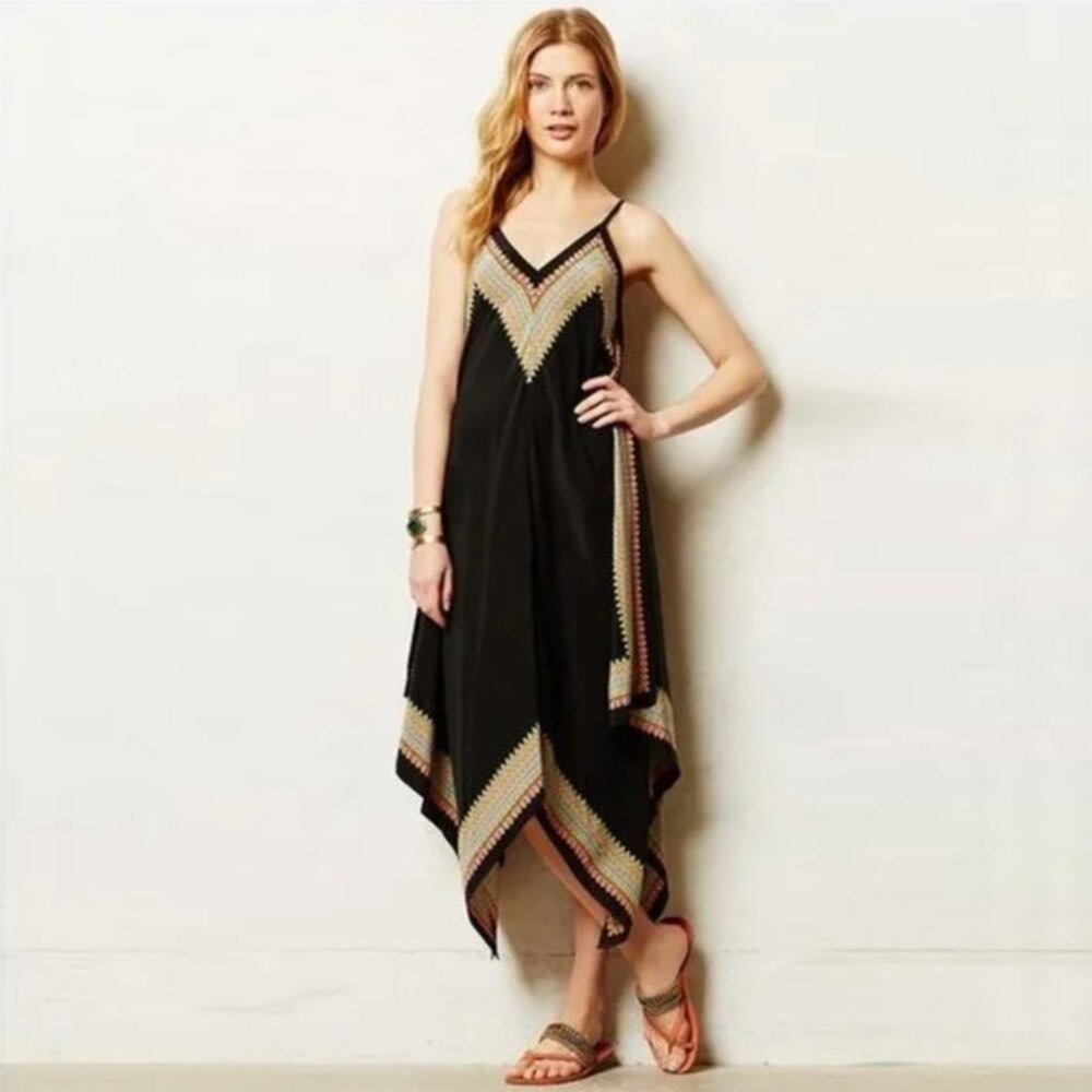 Anthropologie Vanessa Virginia Estrella Handkerchief Boho Silk Maxi Dress